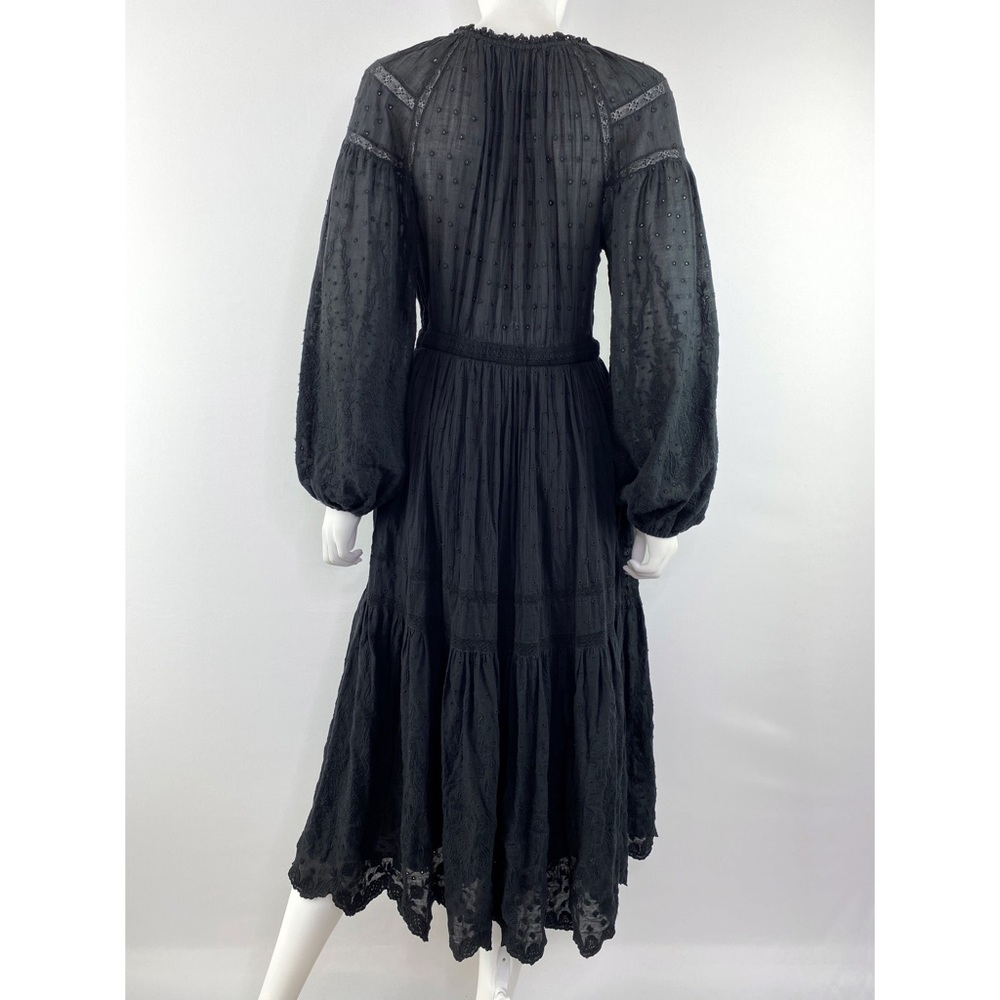 Ulla Johnson Size 6 Black Long Sleeve Eyelet Embroidered Lace Trim Midi Dress - Picture 9 of 13